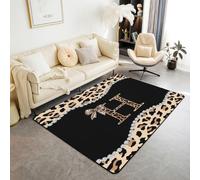 Letter Initial H Decorative Rug 5x6'6'',Leopard Print Indoor Floor Mat for Playroom Bedside Sofa Bedroom,African Cheetah Fashion Bowknot Non Shedding Rug for Kids Teen Boys Girls