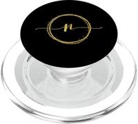 Letter Initial N Simple Chic Lowercase Golden Monogram Black PopSockets PopGrip for MagSafe