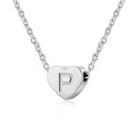 Letter Initial Necklace Girls Women Silver Personalized Tiny Initial Alphabet Love Choker Necklace Gifts, Silver Letter P Necklace
