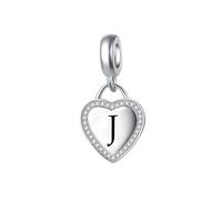 Letter J Alphabet Dangle Heart Charm Compatible with Pandora Charms Bracelets