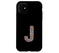Letter J Candy Rainbow Sprinkles Monogram Style Case for iPhone 11