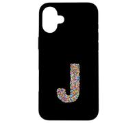 Letter J Candy Rainbow Sprinkles Monogram Style Case for iPhone 16 Plus