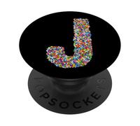 Letter J Candy Rainbow Sprinkles Monogram Style PopSockets Adhesive PopGrip