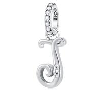 Letter J Charms Alphabet Pendant, 925 Sterling Silver Initial j Dangle CZ Bead fit Pandora Customized Name Bracelet con Letra, Gifts for Fourth of July/January/June Birthday