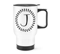 Letter J Floral Wreath Alphabet Travel Mug Cup with Handle