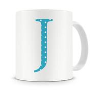 Letter “J” Mug - Letter J Mug, J Letter Mug, G Mug - Mug Gift/Present - Polka Dot Style - Modern / Cool / Trendy Style Mug (Blue)