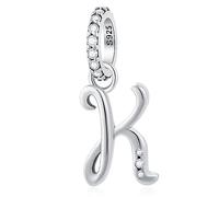 Letter K Charms Alphabet Pendant, 925 Sterling Silver Initial k Dangle CZ Bead fit Pandora Style Moment Bracelet con Letra, Gifts for Kids/Keeper/Cousin/God Daughter/Mom
