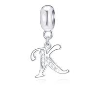 Letter K Charms Initial K Alphable Pendant Beads, 925 Sterling Silver Letra Charm Dangle with Clear CZ, fit Pandora Women Bracelet/Necklace, Gifts for Happy Birthday/Best Friend