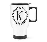 Letter K Floral Wreath Alphabet Travel Mug Cup with Handle