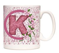 Letter K Gift Mug, Monogram K Mug, Alphabet Letter K Mug, Birthday or Celebration Gift for People Who's Name Begins with K. Pink Flower Design Mug,