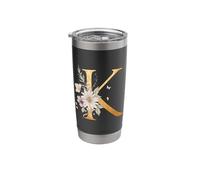 Letter K Initial Floral Monogram Travel Coffee Cup Mug Stainless Steel Insulated Tumbler