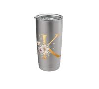 Letter K Initial Floral Monogram Travel Coffee Cup Mug Stainless Steel Insulated Tumbler