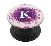 Letter K Initial Flower Pink and Purple Pattern Gift PopSockets PopGrip: Swappable Grip for Phones & Tablets