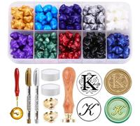 Letter K Wax Seal Kit, 200pcs Assorted Sealing Beads and 2pcs Initial Alphabet K Wax Seal Stamp for Wedding Invitations Gift Wraps Envelopes and Christmas Cards (Alphabet K Kit)