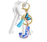 Letter Keychain - Initial Letter Keyring Women Epoxy Resin Pendant,Novelty Keychains Bag Decoration with Love Sequins and Tassel for Working, School, Traveling, J, Refer to