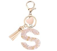 Letter Keychain,Personalised Alphabet S Keyring Heart Shaped Broken Shell Fringed Capital letter Keychain Pendant Fashion Key Chain for Women Girl amulet Adult Gift Purse Handbag Backpack Car Decor