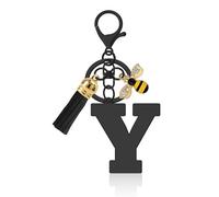 Letter Keyring A-Z Alphabet Initial Keychains with Cute Bee Tassel Pendants Initial Letter Keychain for Women Stainless Steel Letter Initials Charms for Purse Handbags Car Key Backpack Keyring(Y)