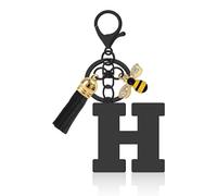 Letter Keyring A-Z Alphabet Initial Keychains with Cute Bee Tassel Pendants Initial Letter Keychain for Women Stainless Steel Letter Initials Charms for Purse Handbags Car Key Backpack Keyring(H)