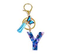Letter Keyring, Initial Letter Key Ring, Girls Butterfly Key Ring, Epoxy Resin Pendant Keyring, Novelty Keyring, Bag Decoration with Lie, Y, Siehe Beschreibung