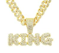 Letter King Pendant for Men Hip Hop King Cuba Necklace Gold Sparkling Link Chain Letters Jewellery for Men