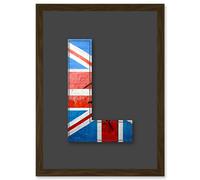 Letter L Abstract UK Flag Red White Blue Decorative Graffiti Mural Alphabet Initial Stencil Artwork Framed Wall Art Print A4 Artery8 Brown One Size