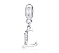 Letter L Charms Initial L Alphable Pendant Beads, 925 Sterling Silver Letra Charm Dangle with Clear CZ, fit Pandora Leather Bracelet, Gifts for Lady/Mother in Law/Lover