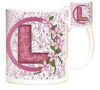 Letter L Gift Mug, Monogram Initial L Mug, Alphabet Letter L Mug, Birthday or Celebration Gift for People Who's Name Begins with L. Pink Flower Design 11oz Ceramic Mug