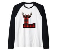 Letter L Plaid Antler Rustic Buffalo Raglan Baseball Tee
