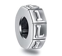 Letter L Spacer Charms, Initial L Alphabet Rubber Stopper Beads in Antique 925 Sterling Silver, fits Pandora Clasp Bracelet, Personalized Gift for Lover/Little Girl Boy