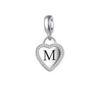 Letter M Alphabet Dangle Heart Charm Compatible with Pandora Charms Bracelets