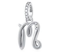 Letter M Charms Alphabet Pendant, 925 Sterling Silver Initial m Dangle CZ Bead fit Pandora My First Mothers Day Bracelet con Letra, Gifts for Grandma/Godmother/Best Mom/Mommy