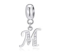 Letter M Charms Initial M Alphable Pendant Beads, 925 Sterling Silver Letra Charm Dangle with Clear CZ, fit Pandora My First Mothers Day Bracelet, Gifts for Mom/Mama/Mommy
