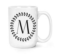 Letter M Floral Wreath Alphabet 15oz Large Mug Cup