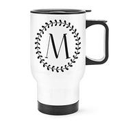 Letter M Floral Wreath Alphabet Travel Mug Cup with Handle