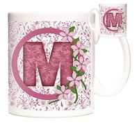 Letter M Gift Mug, Monogram M Mug, Alphabet Letter M Mug, Birthday or Celebration Gift for People Who's Name Begins with M. Pink Flower Design Mug,