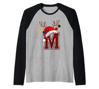 Letter M Name Initial Buffalo Plaid Alphabet Monogram Raglan Baseball Tee