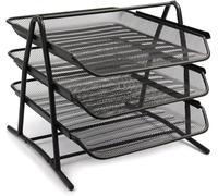 Letter Mesh Letter 3/4/5 Tier Office Filing Trays Holder In Desk Organiser Tidy Document Paper File Storage Metal Filling Collection Desk Organiser for Home & Office (Black) (3 Tier 27.5 x 25 x 36 cm)