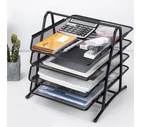 Letter Mesh Letter 3/4/5 Tier Office Filing Trays Holder In Desk Organiser Tidy Document Paper File Storage Metal Filling Collection Desk Organiser for Home & Office (Black) (4 Tier 30.5 x 27 x 36 cm)