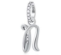 Letter N Charms Alphabet Pendant, 925 Sterling Silver Initial n Dangle CZ Bead fit Pandora Name Necklace Bracelet con Letra, Gifts for Nana/Niece/November Birthday/Nurse/Nephew