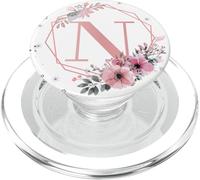 Letter N Initial Flower Pink Floral Pattern PopSockets PopGrip: Swappable Grip for Phones & Tablets PopSockets PopGrip for MagSafe