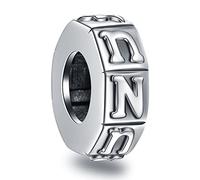 Letter N Spacer Charms, Initial N Alphabet Rubber Stopper Beads in Antique 925 Sterling Silver, fits Pandora Women's Bracelet, Personalized Gift for Nana/Niece/New Year