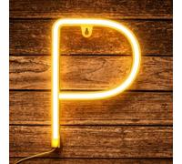 Letter Neon P, LED Letter Lights, 22cm Alphabet Neon Wall Light Sign, Warm White USB/Battery Operated for Party, Wedding, Christmas