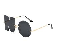 Letter NO Sunglasses - 5.5 Inches Geometric Frame Eyewear, Modern PC Lens Sun Protection Glasses, Lightweight Rimless Optical Accessory | Fashion Glasses For trends Setters Night Out Users