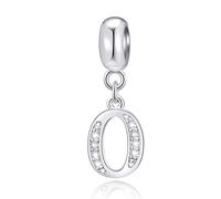 Letter O Charms Initial O Alphable Pendant Beads, 925 Sterling Silver Letra Charm Dangle with Clear CZ, fit Pandora Open Bracelet, Gifts for Godmother/Mom to be/Groom/October Birthday