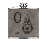 Letter O is for Owl 6oz PU Leather Hip Flask Grey Luxe