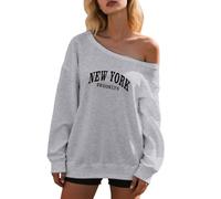 Letter Off The Shoulder Sweatshirts for Women Fall Fashion Graphic Clothes Y2K One Shoulder Sexy Long Sleeve Outfits Gothic Comfort Preppy Trendy Cute Sweatshirts Essential Loose Fit Grey
