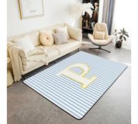 Letter P Area Rug 3'x5'x0.39'' for Bedside,Blue Stripes Initial Letter Home Mat for Playroom Office,Modern Stripes Aesthetic Indoor Floor Area Rugs Washable Rug