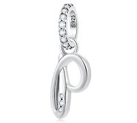 Letter P Charms Alphabet Pendant, 925 Sterling Silver Initial p Dangle CZ Bead fit Pandora Customized Name Bangle Bracelet con Letra, Gifts for Papa/Princess/Party