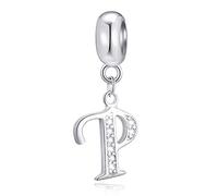 Letter P Charms Initial P Alphable Pendant Beads, 925 Sterling Silver Letra Charm Dangle with Clear CZ, fit Pandora Moments Bangle Bracelet, Gifts for Papa/Poppa/Parents