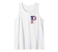 Letter P First Name Monogram Initial USA American Flag Print Tank Top